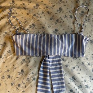 Skin by Same Swim Tie-back Bikini Top Blue and White Stripes